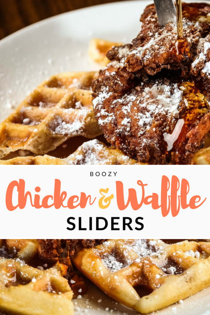 boozy chicken & waffle sliders recipe, chicken and waffles, fried chicken waffles, sliders, brunch ideas, brunch recipes, maple syrup, bourbon maple syrup, maple bourbon syrup, breakfast recipe, breakfast ideas, sweet and savory, cooking with bourbon syrup