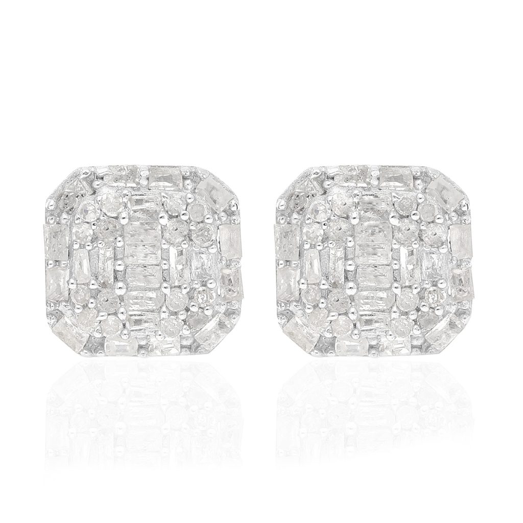 0.50 ctw Natural Diamond Cluster Stud Earrings in Platinum Over Sterling Silver