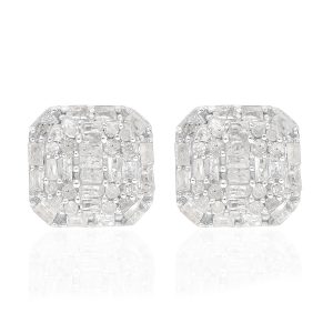 0.50 ctw Natural Diamond Cluster Stud Earrings in Platinum Over Sterling Silver