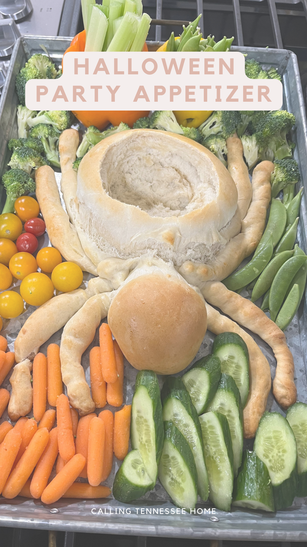 spider bread dip bowl, fun food for halloween, calling tennessee home