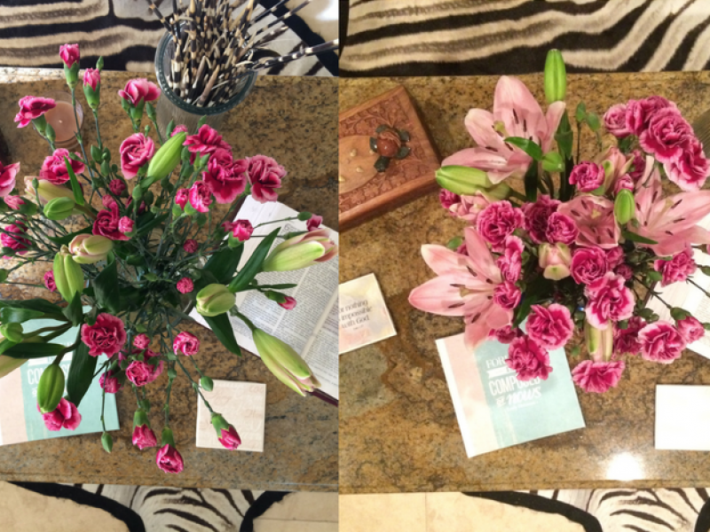 custom_flowers_diy_vase_floral_arrangement_easter_holiday_table_scape_flat_lay_carnation_lillies_pink_zebra